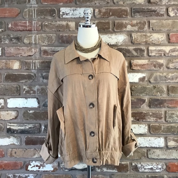 FRED DAVID Women's Tan Roll Tab Sleeves Utility Jacket XL - Picture 2 of 6